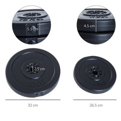 HOMCOM Set di 4 Dischi Pesi per Bilanciere e Manubri Peso Totale 30kg, 2x5kg e 2x10kg, Nero
