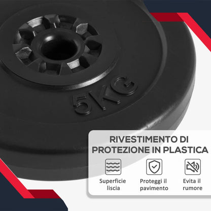 HOMCOM Set di 4 Dischi Pesi per Bilanciere e Manubri Peso Totale 30kg, 2x5kg e 2x10kg, Nero