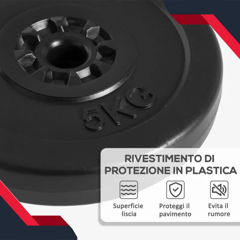HOMCOM Set di 4 Dischi Pesi per Bilanciere e Manubri Peso Totale 30kg, 2x5kg e 2x10kg, Nero