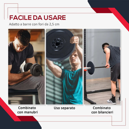 HOMCOM Set di 4 Dischi Pesi per Bilanciere e Manubri Peso Totale 30kg, 2x5kg e 2x10kg, Nero