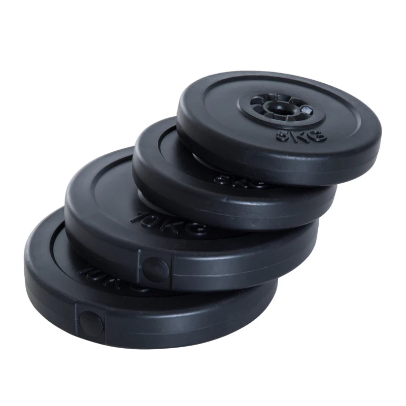 HOMCOM Set di 4 Dischi Pesi per Bilanciere e Manubri Peso Totale 30kg, 2x5kg e 2x10kg, Nero