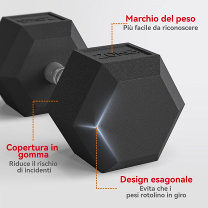 HOMCOM Manubrio Esagonale da 20kg in Acciaio e Gomma per Workout in Palestra, Casa e Ufficio, Nero