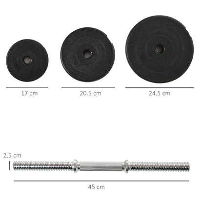 HOMCOM Set Manubri Palestra 40kg (4x5kg, 4x2.5kg, 4x1.5kg), Pesi Palestra con 12 Dischi da 1.5kg, 2.5kg, 5kg, Փ25mm, per Allenamento a Casa