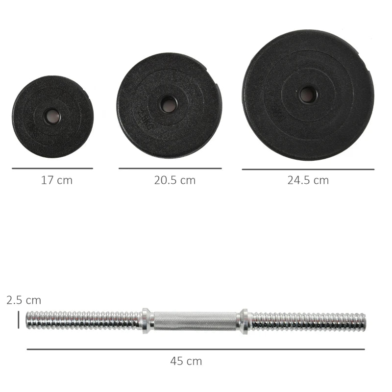 HOMCOM Set Manubri Palestra 40kg (4x5kg, 4x2.5kg, 4x1.5kg), Pesi Palestra con 12 Dischi da 1.5kg, 2.5kg, 5kg, Փ25mm, per Allenamento a Casa