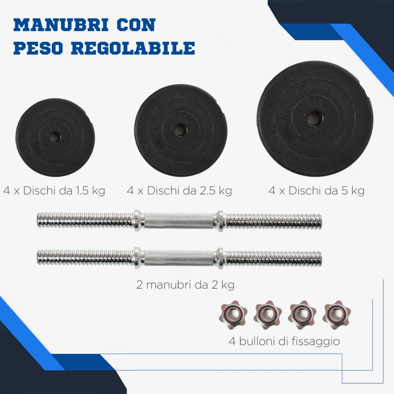 HOMCOM Set Manubri Palestra 40kg (4x5kg, 4x2.5kg, 4x1.5kg), Pesi Palestra con 12 Dischi da 1.5kg, 2.5kg, 5kg, Փ25mm, per Allenamento a Casa