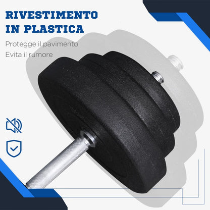 HOMCOM Set Manubri Palestra 40kg (4x5kg, 4x2.5kg, 4x1.5kg), Pesi Palestra con 12 Dischi da 1.5kg, 2.5kg, 5kg, Փ25mm, per Allenamento a Casa
