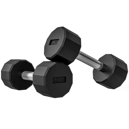 SPORTNOW Set 2 Manubri a 12 Lati da 5 kg in Metallo e Gomma con Impugnatura Antiscivolo, 25x9.5x9.5 cm, Nero