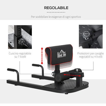 HOMCOM Macchina Squat 3 in 1, Macchina per Deep Sissy Squat Sit Up Push Up Regolabile Acciaio, Multifunzione, per Fitness, Allenamento, Leg Press, Addominali e Flessioni, Nero