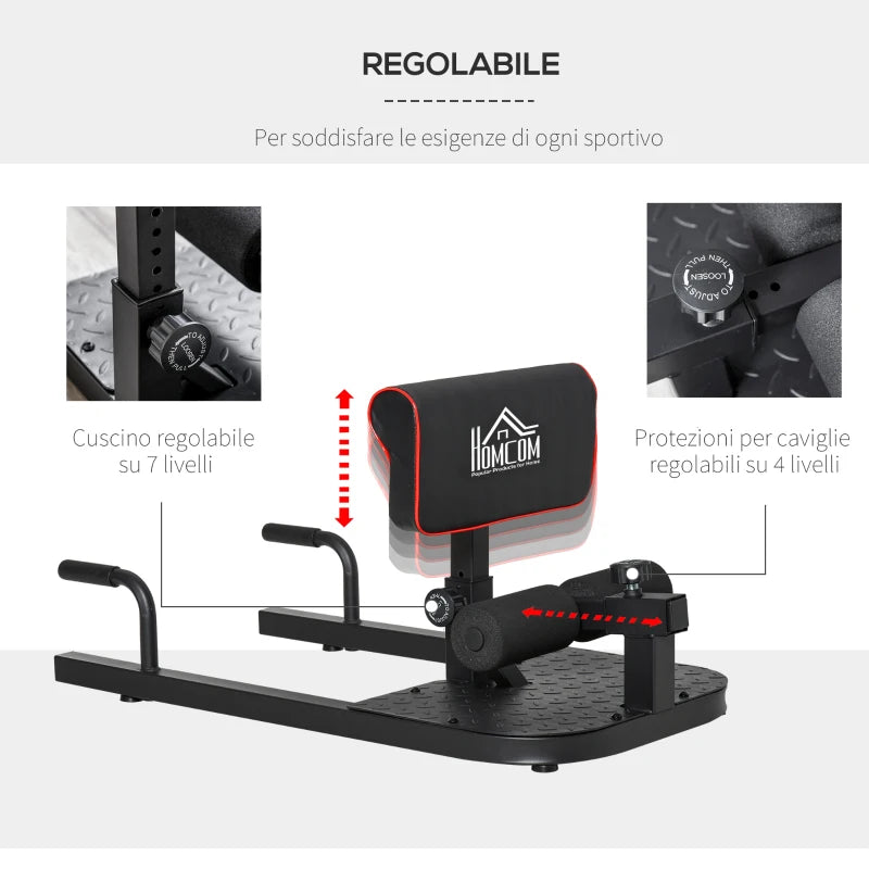 HOMCOM Macchina Squat 3 in 1, Macchina per Deep Sissy Squat Sit Up Push Up Regolabile Acciaio, Multifunzione, per Fitness, Allenamento, Leg Press, Addominali e Flessioni, Nero