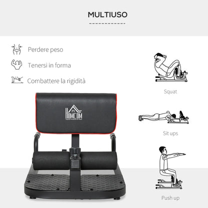 HOMCOM Macchina Squat 3 in 1, Macchina per Deep Sissy Squat Sit Up Push Up Regolabile Acciaio, Multifunzione, per Fitness, Allenamento, Leg Press, Addominali e Flessioni, Nero