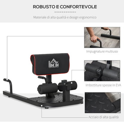 HOMCOM Macchina Squat 3 in 1, Macchina per Deep Sissy Squat Sit Up Push Up Regolabile Acciaio, Multifunzione, per Fitness, Allenamento, Leg Press, Addominali e Flessioni, Nero