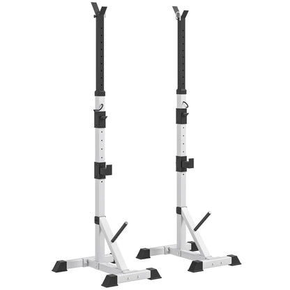 HOMCOM Set 2 Supporti Bilanciere in Acciaio con 3 Ganci, Altezza Regolabile e Portata 200kg, Argento e Nero