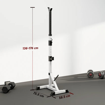 HOMCOM Set 2 Supporti Bilanciere in Acciaio con 3 Ganci, Altezza Regolabile e Portata 200kg, Argento e Nero