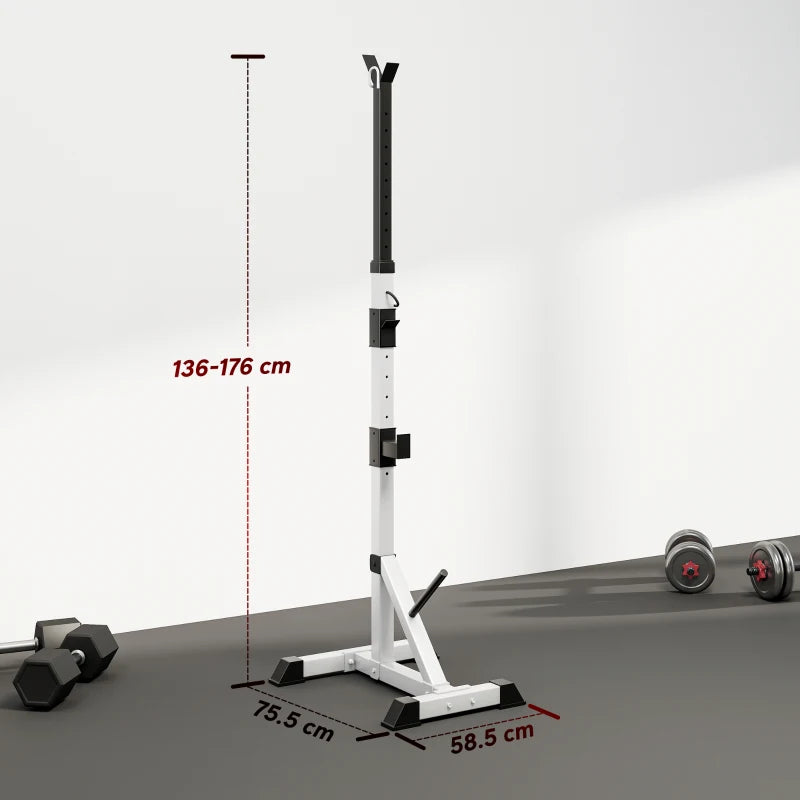 HOMCOM Set 2 Supporti Bilanciere in Acciaio con 3 Ganci, Altezza Regolabile e Portata 200kg, Argento e Nero