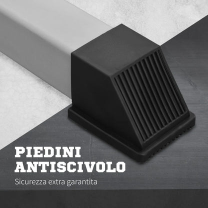 HOMCOM Set 2 Supporti Bilanciere in Acciaio con 3 Ganci, Altezza Regolabile e Portata 200kg, Argento e Nero
