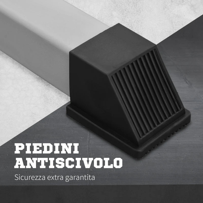 HOMCOM Set 2 Supporti Bilanciere in Acciaio con 3 Ganci, Altezza Regolabile e Portata 200kg, Argento e Nero