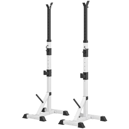 HOMCOM Set 2 Supporti Bilanciere in Acciaio con 3 Ganci, Altezza Regolabile e Portata 200kg, Argento e Nero