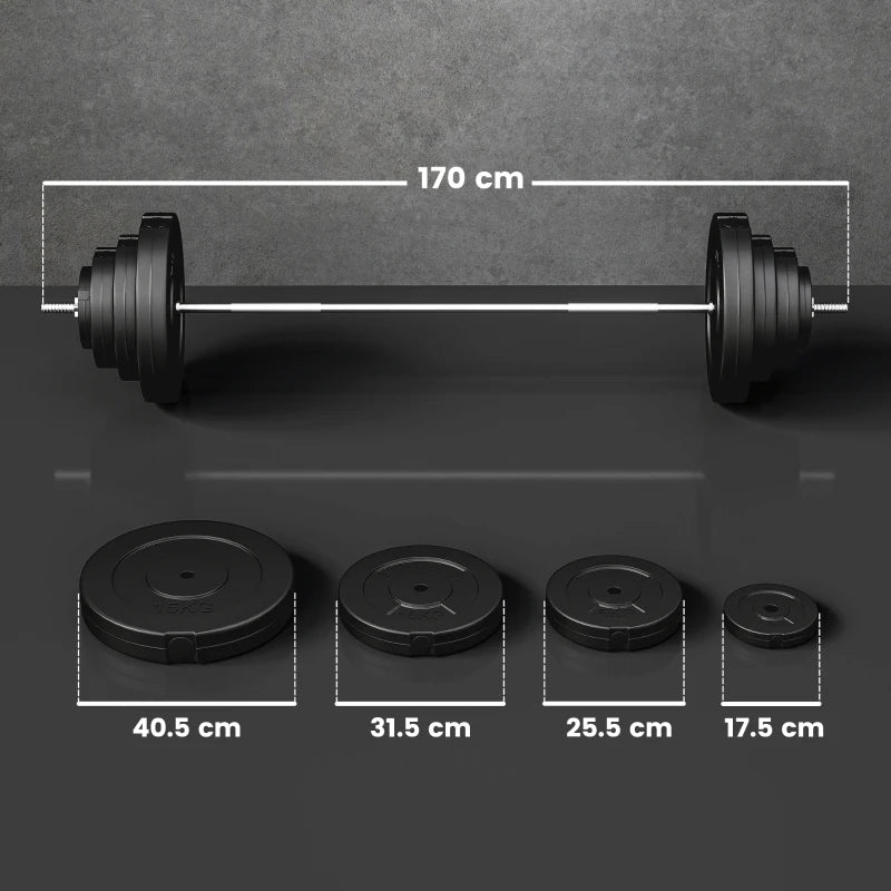 HOMCOM Set di Manubri Regolabile, Set Bilanciere e Dischi 70kg, 8 Dischi Pesi Rivestiti in Plastica e Barra in Metallo, 170x40.5x40.5cm, Nero