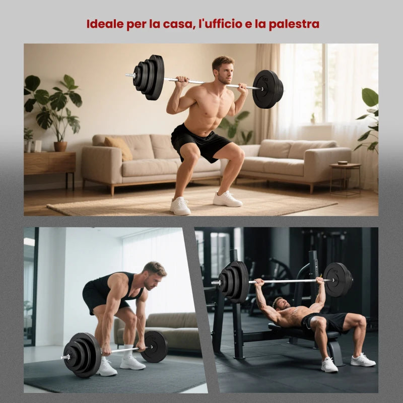 HOMCOM Set di Manubri Regolabile, Set Bilanciere e Dischi 70kg, 8 Dischi Pesi Rivestiti in Plastica e Barra in Metallo, 170x40.5x40.5cm, Nero