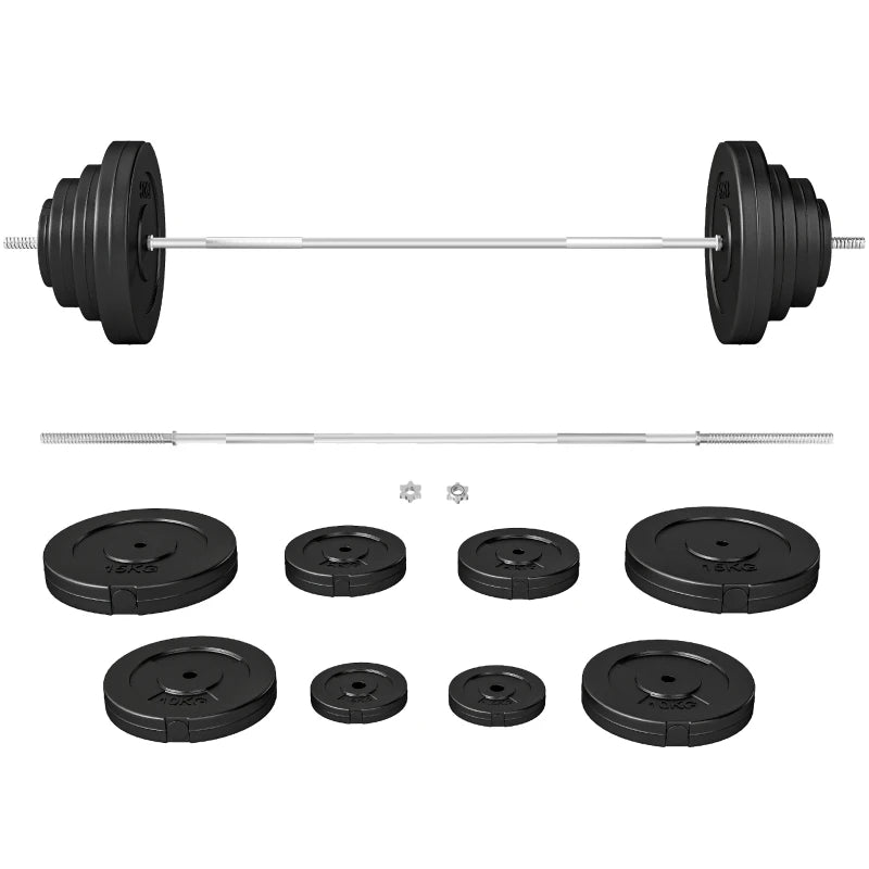 HOMCOM Set di Manubri Regolabile, Set Bilanciere e Dischi 70kg, 8 Dischi Pesi Rivestiti in Plastica e Barra in Metallo, 170x40.5x40.5cm, Nero