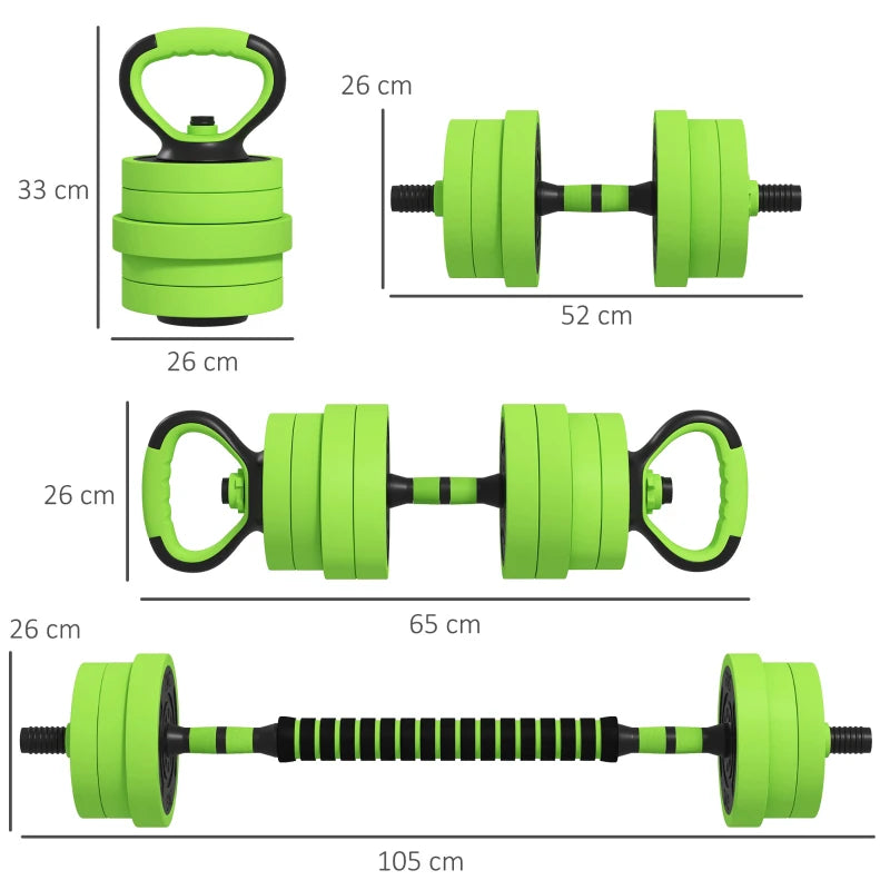 SPORTNOW Pesi da Palestra Set 4 in 1 da 40kg totali, utilizzabile come Kettlebell, Manubri e Bilancieri
