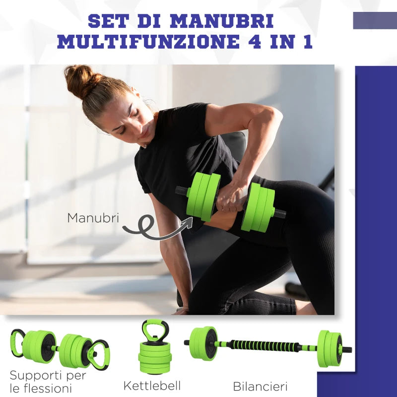 SPORTNOW Pesi da Palestra Set 4 in 1 da 40kg totali, utilizzabile come Kettlebell, Manubri e Bilancieri