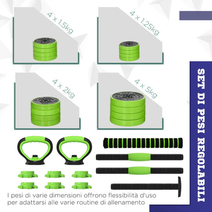 SPORTNOW Pesi da Palestra Set 4 in 1 da 40kg totali, utilizzabile come Kettlebell, Manubri e Bilancieri