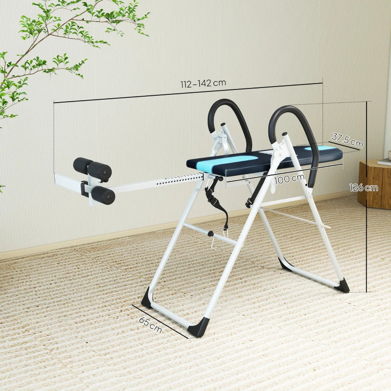 HOMCOM Panca a Inversione Gravitazionale Professionale Imbottita, Tavola di Inversione in Acciaio, 65x112-142x126cm