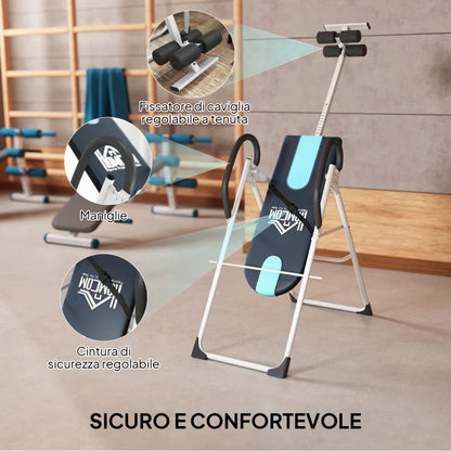 HOMCOM Panca a Inversione Gravitazionale Professionale Imbottita, Tavola di Inversione in Acciaio, 65x112-142x126cm