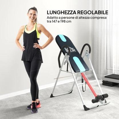 HOMCOM Panca a Inversione Gravitazionale Professionale Imbottita, Tavola di Inversione in Acciaio, 65x112-142x126cm