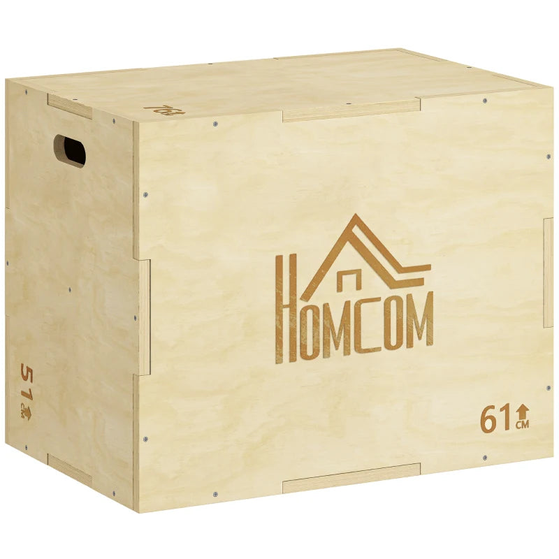 HOMCOM Plyo Box in Legno a 3 Altezze, Jumping Box Pliometrico Capacità 120kg, 61x51x76cm