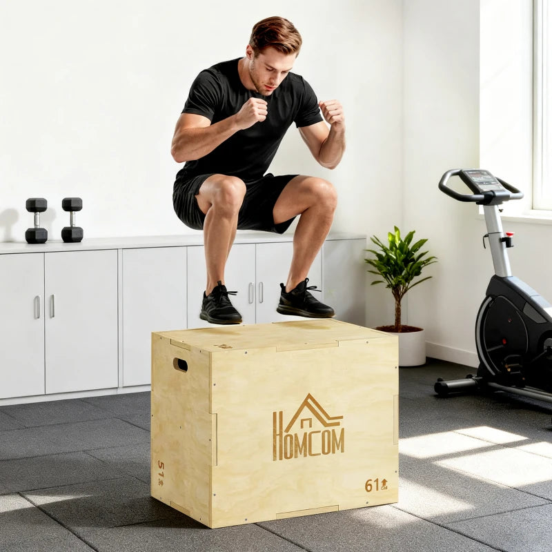 HOMCOM Plyo Box in Legno a 3 Altezze, Jumping Box Pliometrico Capacità 120kg, 61x51x76cm