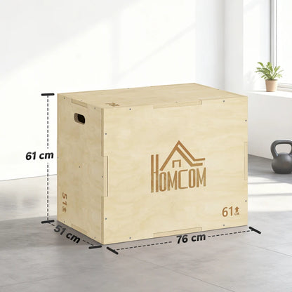 HOMCOM Plyo Box in Legno a 3 Altezze, Jumping Box Pliometrico Capacità 120kg, 61x51x76cm