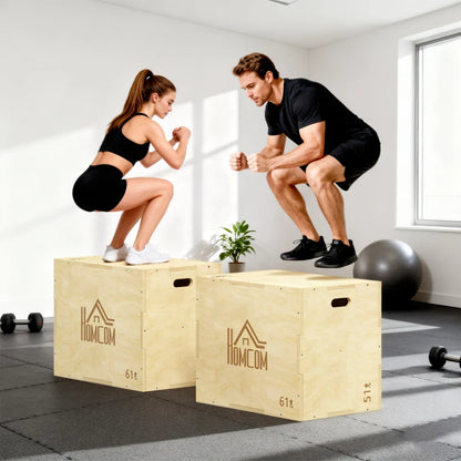 HOMCOM Plyo Box in Legno a 3 Altezze, Jumping Box Pliometrico Capacità 120kg, 61x51x76cm