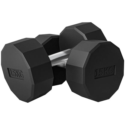 SPORTNOW Set 2 Manubri a 12 Lati da 15 kg in Metallo e Gomma con Impugnatura Antiscivolo, 26x15.5x15.5 cm, Nero