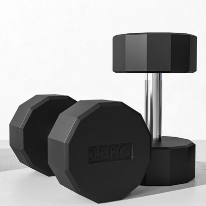 SPORTNOW Set 2 Manubri a 12 Lati da 15 kg in Metallo e Gomma con Impugnatura Antiscivolo, 26x15.5x15.5 cm, Nero