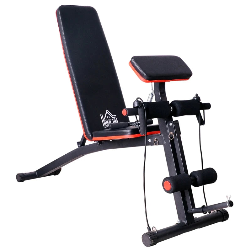 HOMCOM Panca Multifunzione Regolabile per Addominali, Panca Pesi Palestra per Allenamento Braccia e Gambe 54x160x106cm, Nero e Rosso