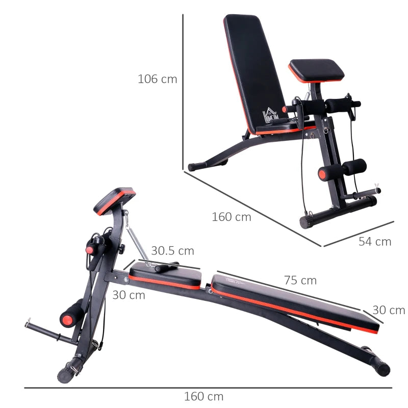 HOMCOM Panca Multifunzione Regolabile per Addominali, Panca Pesi Palestra per Allenamento Braccia e Gambe 54x160x106cm, Nero e Rosso