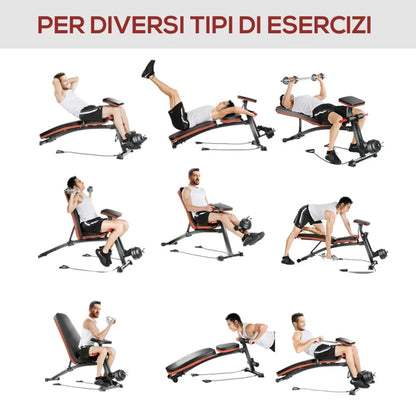 HOMCOM Panca Multifunzione Regolabile per Addominali, Panca Pesi Palestra per Allenamento Braccia e Gambe 54x160x106cm, Nero e Rosso