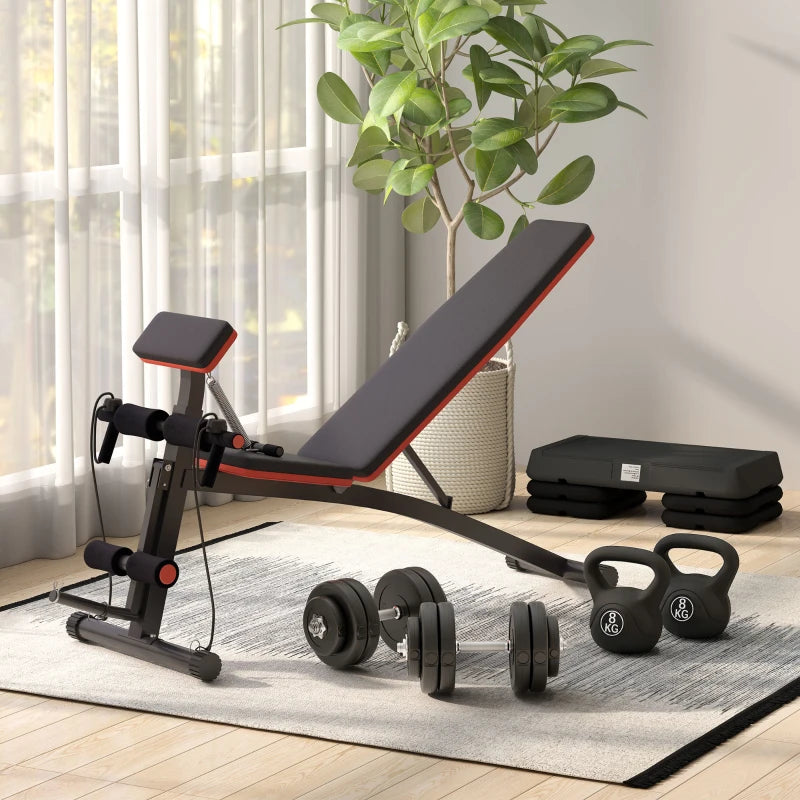 HOMCOM Panca Multifunzione Regolabile per Addominali, Panca Pesi Palestra per Allenamento Braccia e Gambe 54x160x106cm, Nero e Rosso