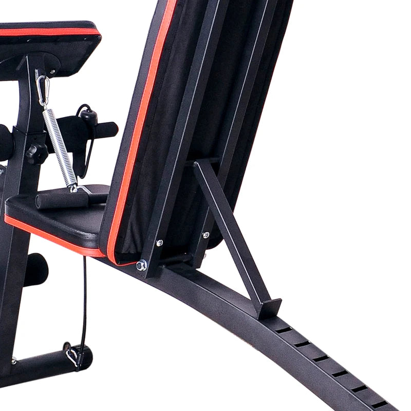 HOMCOM Panca Multifunzione Regolabile per Addominali, Panca Pesi Palestra per Allenamento Braccia e Gambe 54x160x106cm, Nero e Rosso
