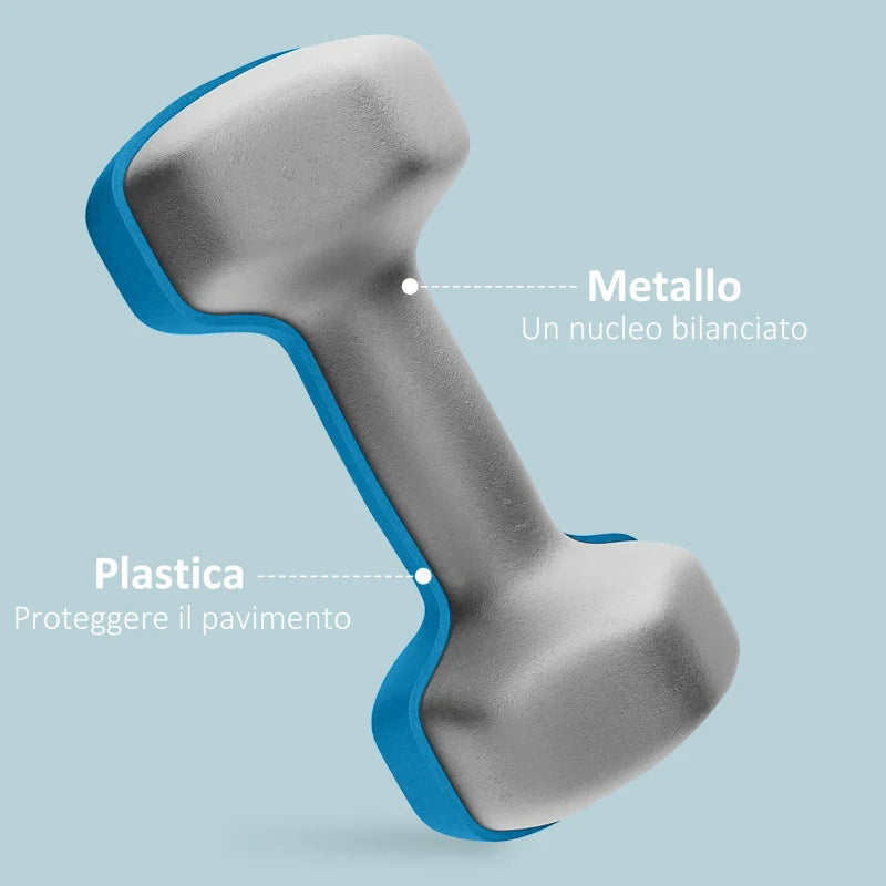 SPORTNOW Set 2 Manubri Esagonali da 2x6kg in Metallo e Plastica con Impugnatura Antiscivolo, 22x10x10 cm, Azzurro
