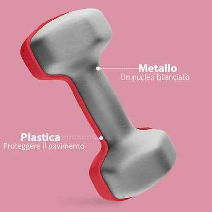 SPORTNOW Set 2 Manubri Esagonali da 2x4 kg in Metallo e Plastica con Impugnatura Antiscivolo, 19x9x9 cm, Rosso