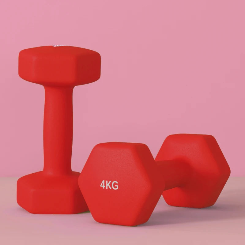 SPORTNOW Set 2 Manubri Esagonali da 2x4 kg in Metallo e Plastica con Impugnatura Antiscivolo, 19x9x9 cm, Rosso