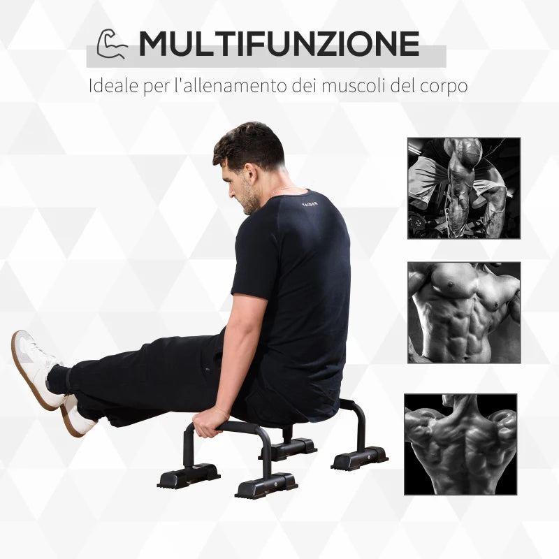 HOMCOM Set 2 Barre Parallele in Acciaio con Impugnatura in EPE Antiscivolo, 36x25x20 cm, Nero