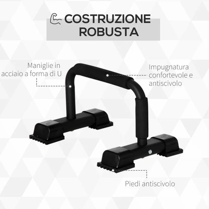 HOMCOM Set 2 Barre Parallele in Acciaio con Impugnatura in EPE Antiscivolo, 36x25x20 cm, Nero