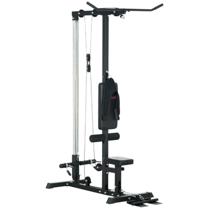 SPORTNOW Stazione Fitness Multifunzione con Lat Machine, Sedile Regolabile e Supporto per Dischi, Nero