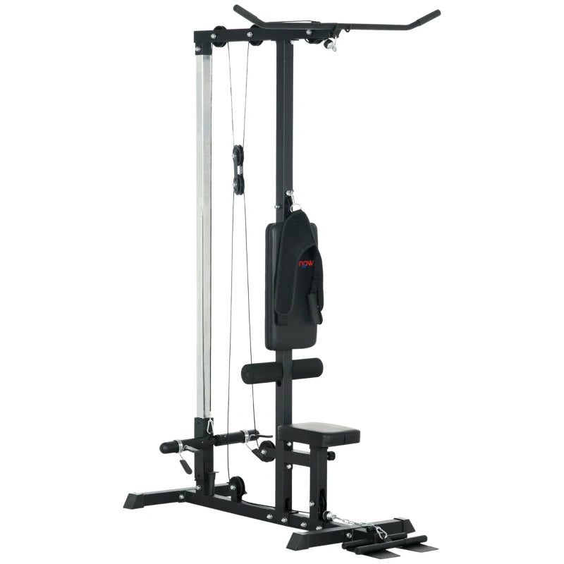 SPORTNOW Stazione Fitness Multifunzione con Lat Machine, Sedile Regolabile e Supporto per Dischi, Nero