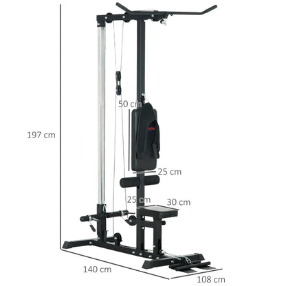 SPORTNOW Stazione Fitness Multifunzione con Lat Machine, Sedile Regolabile e Supporto per Dischi, Nero