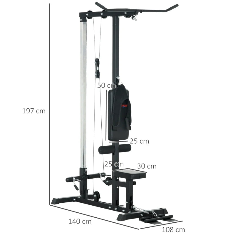 SPORTNOW Stazione Fitness Multifunzione con Lat Machine, Sedile Regolabile e Supporto per Dischi, Nero